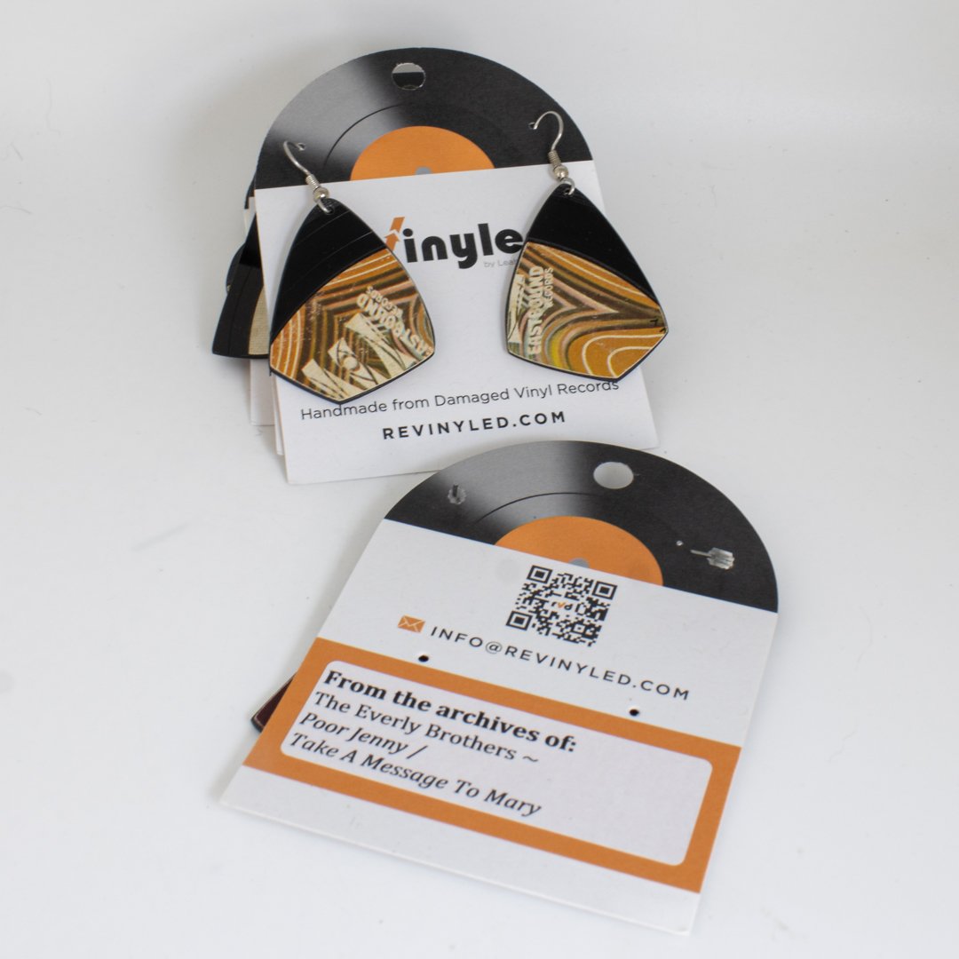 One Off Vinyl Record Earrings 5 Pair Bundle stack.back One-Off Vinyl Record Dangle Earrings – 5 Pair (SM) | Earth Tones - Image 2