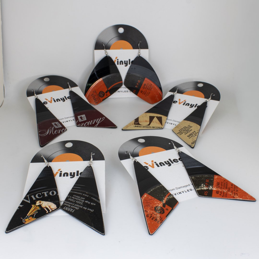One-Off Vinyl Record Dangle Earrings – 5 Pair (LG) | Heritage Press