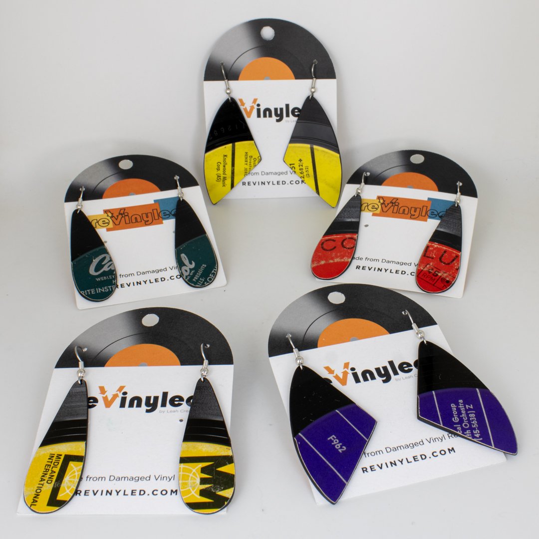 One Off Vinyl Record Earrings 5 Pair MD Color Wheel One-Off Vinyl Record Dangle Earrings – 5 Pair (MD) | Color Wheel