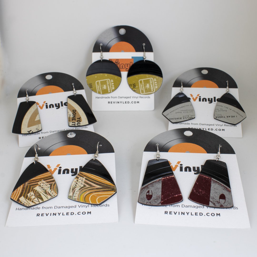 One Off Vinyl Record Earrings 5 Pair SM Earth Tones One-Off Vinyl Record Dangle Earrings – 5 Pair (SM) | Earth Tones