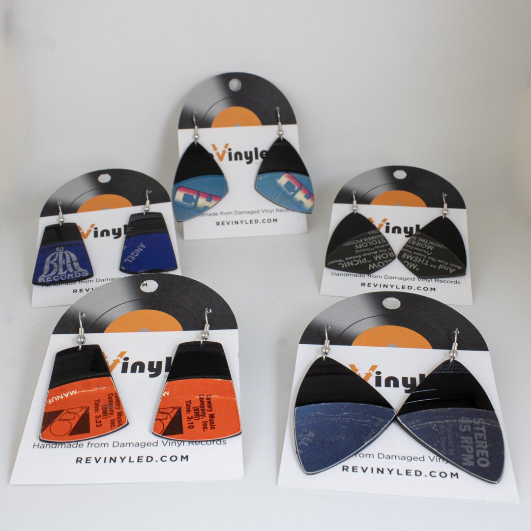 One Off Vinyl Record Earrings 5 Pair SM FM Static One-Off Vinyl Record Dangle Earrings – 5 Pair (SM) | FM Static