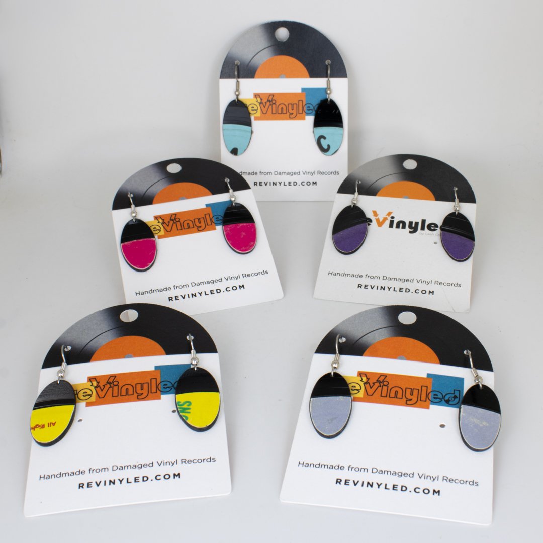 One Off Vinyl Record Earrings 5 Pair XS Color Shift One-Off Vinyl Record Dangle Earrings – 5 Pair (XSB) | Color Shift