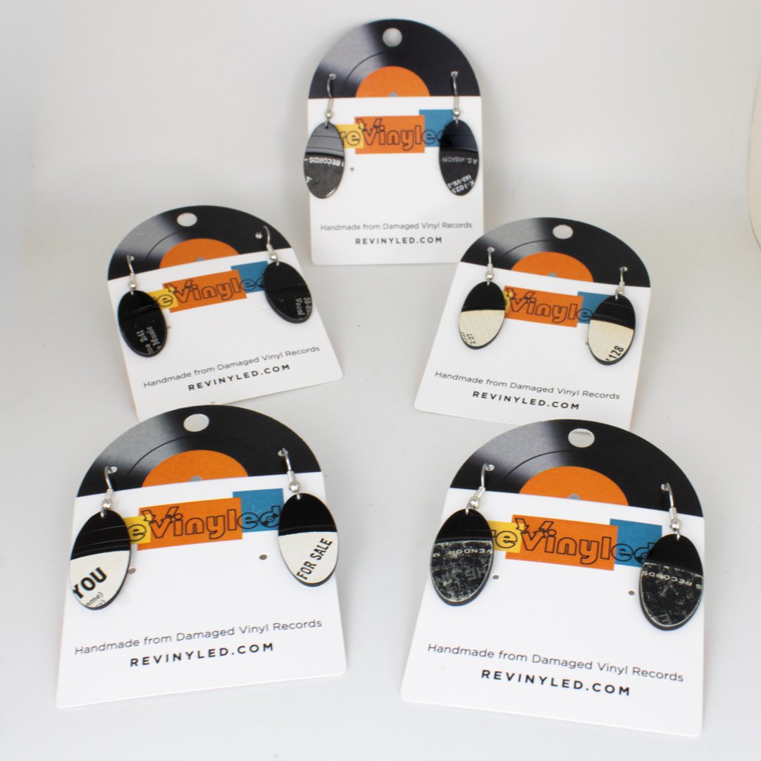 One Off Vinyl Record Earrings 5 Pair XS Vintage Press One-Off Vinyl Record Dangle Earrings – 5 Pair (XSB) | Mono Press