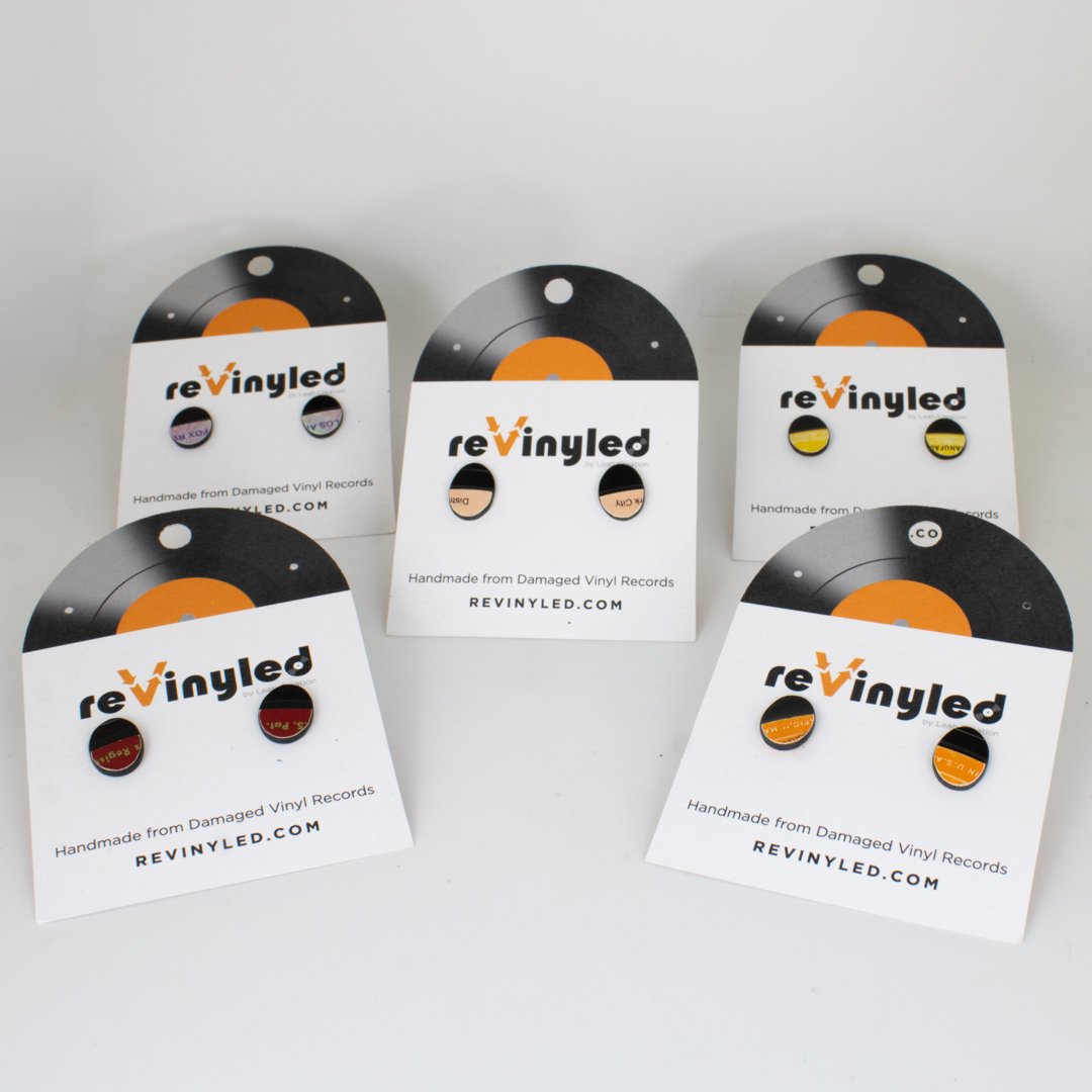 One Off Vinyl Record Stud Earrings 5 Pair Mini Sepia One-Off Vinyl Record Mini Stud Earrings – 5 Pair (Mini) | Sepia