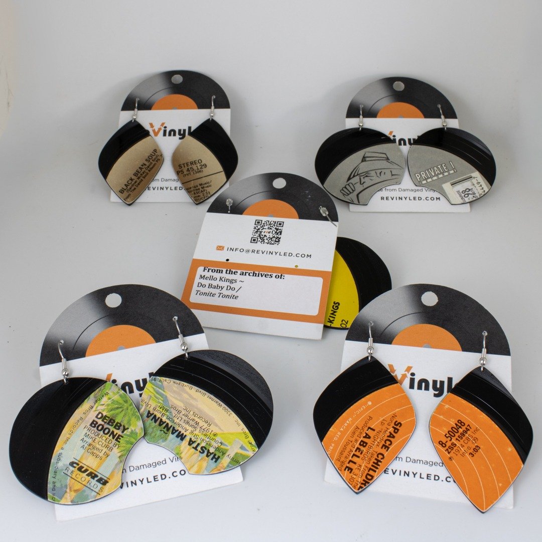 rvd whl bndl lg beach vibe 5 back One-Off Vinyl Record Dangle Earrings – 5 Pair (LG) | Island Vibes - Image 2