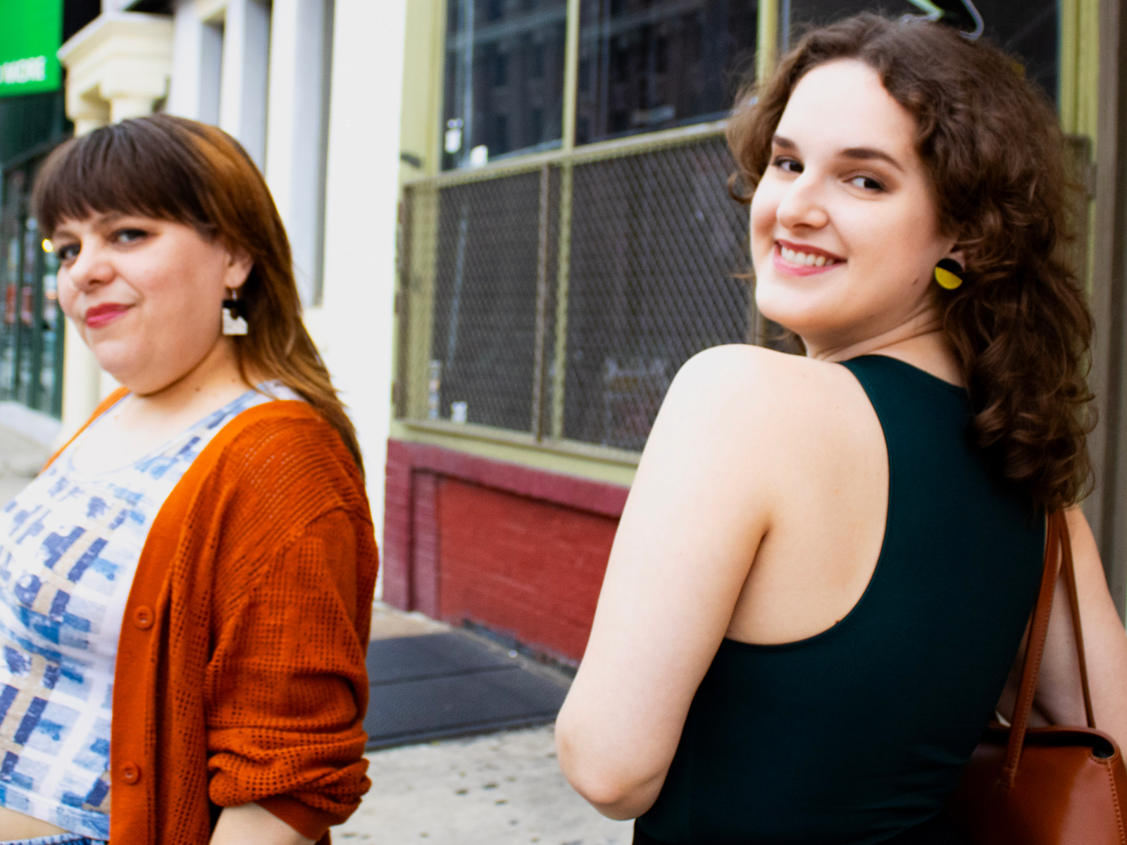 Finished handcrafted reVinyled earrings being worn